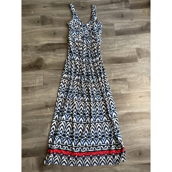 Tart Maxi Dress Blue‎ & White Flowy Long Soft Neck Empire Waist S Super Comfy - Picture 1 of 8